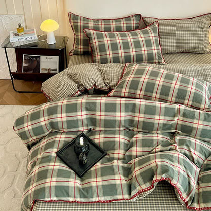 Set di biancheria da letto reversibile in cotone a quadri vintage - image 2