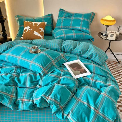 Set di biancheria da letto reversibile in cotone con motivo a griglia oversize - Verde scuro - Set di biancheria da letto - Matrimoniale Grande - image 1