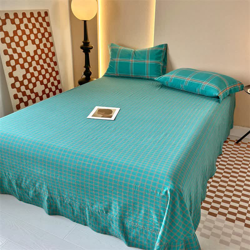 Set di biancheria da letto reversibile in cotone con motivo a griglia oversize - image 5