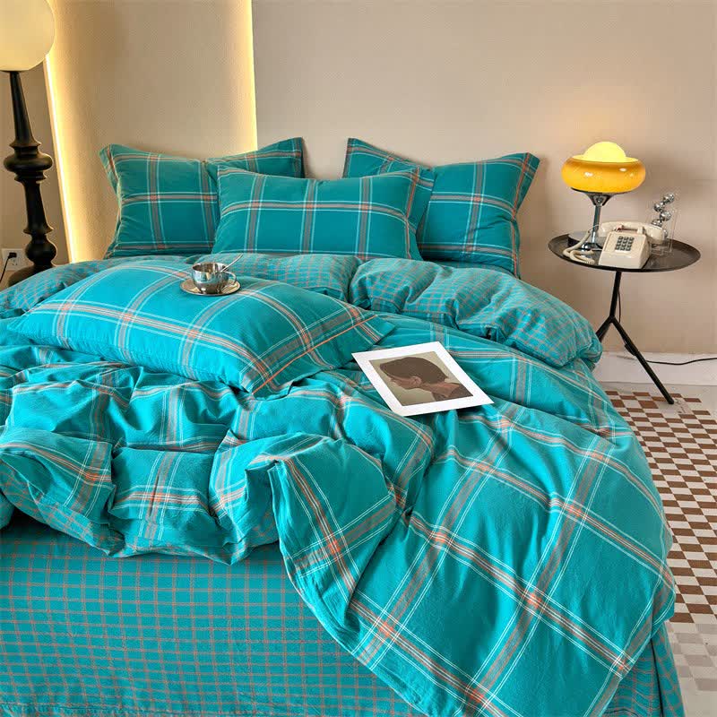 Set di biancheria da letto reversibile in cotone con motivo a griglia oversize - image 3