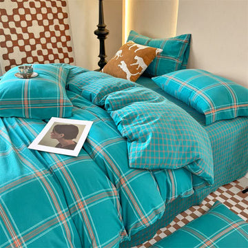 Set di biancheria da letto reversibile in cotone con griglia oversize - image 0