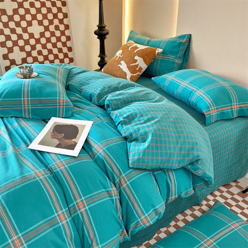 Set di biancheria da letto reversibile in cotone con motivo a griglia oversize - image 0