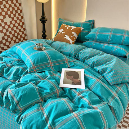 Set di biancheria da letto reversibile in cotone con motivo a griglia oversize - image 2