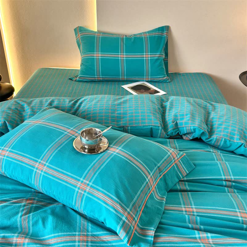 Set di biancheria da letto reversibile in cotone con motivo a griglia oversize - image 4
