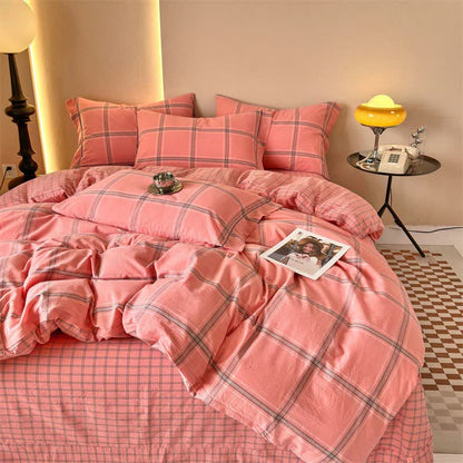 Set di biancheria da letto reversibile in cotone con motivo a griglia oversize - Rosa - Set di biancheria da letto - Matrimoniale Grande - image 6