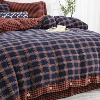 Set di biancheria da letto in garza di cotone a quadri in stile retrò con bottoni (4 pezzi) - image 3