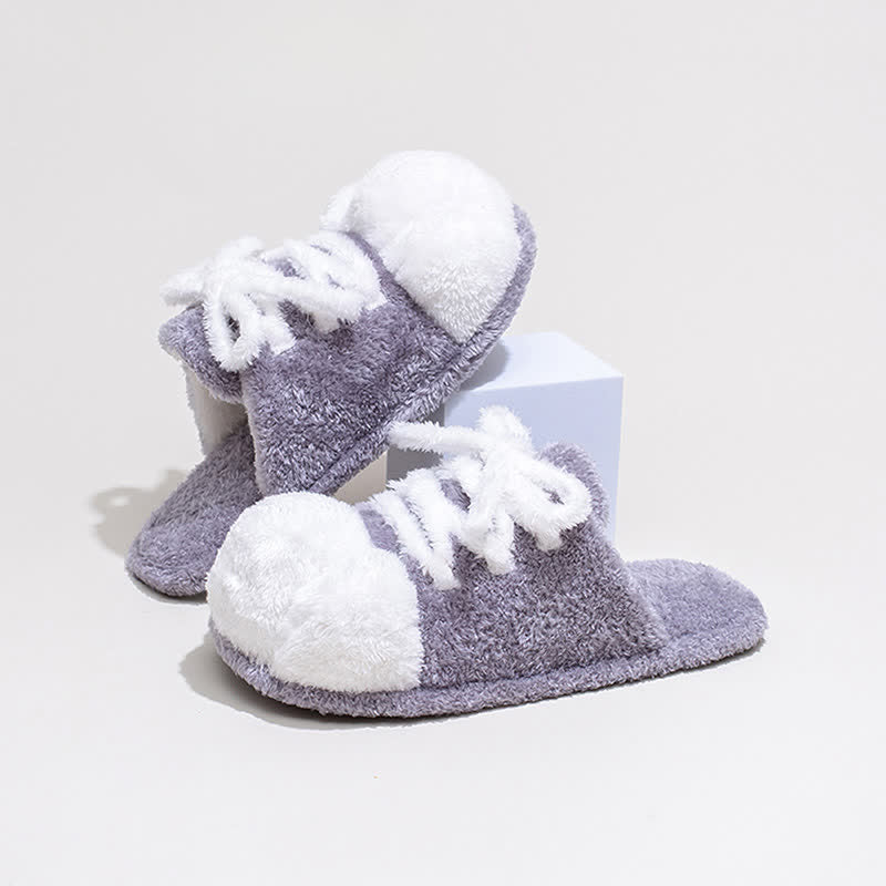 Pantofole di peluche con lacci e punta chiusa a forma di zampa di gatto - Grigio - L - image 10