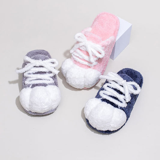 Pantofole di peluche con lacci e punta chiusa a forma di zampa di gatto - image 0