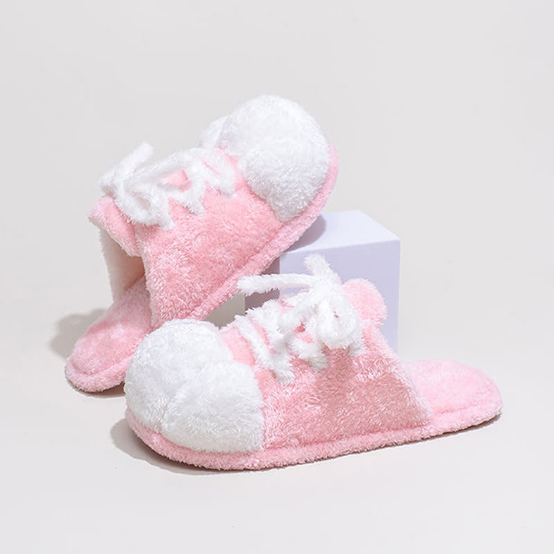 Pantofole di peluche con lacci e punta chiusa a forma di zampa di gatto - Rosa - L - image 1