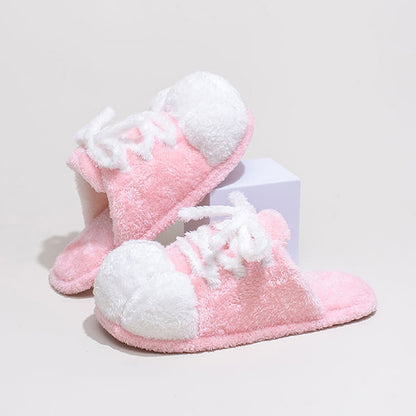 Pantofole di peluche con lacci e punta chiusa a forma di zampa di gatto - Rosa - L - image 1