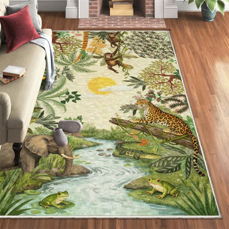 Tappeto rettangolare con scena di fauna selvatica tropicale - image 3