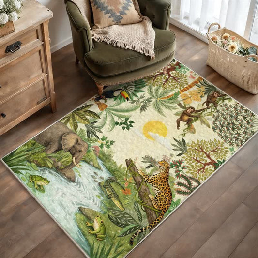 Tappeto rettangolare con scena di fauna selvatica tropicale - Beige - 95" x 119" - image 0