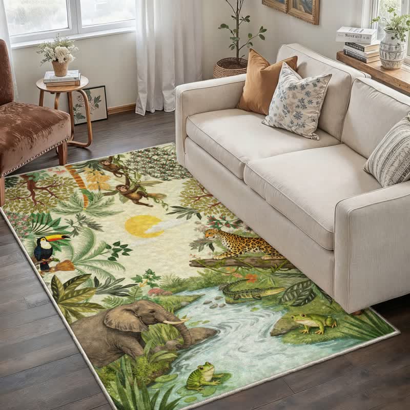Tappeto rettangolare con scena di fauna selvatica tropicale - image 2