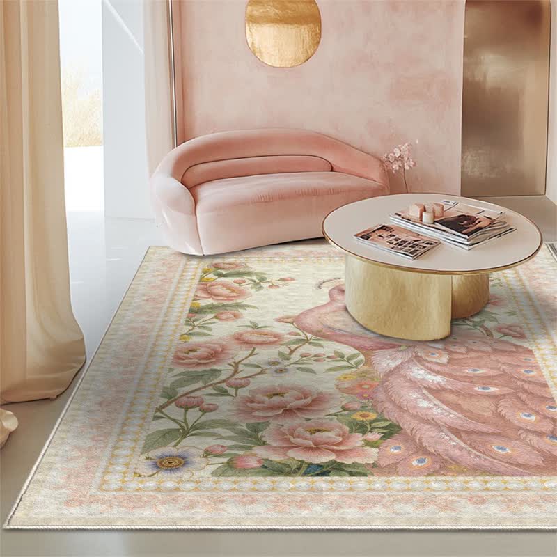 Elegante tappeto antiscivolo con motivo floreale a pavone - image 21