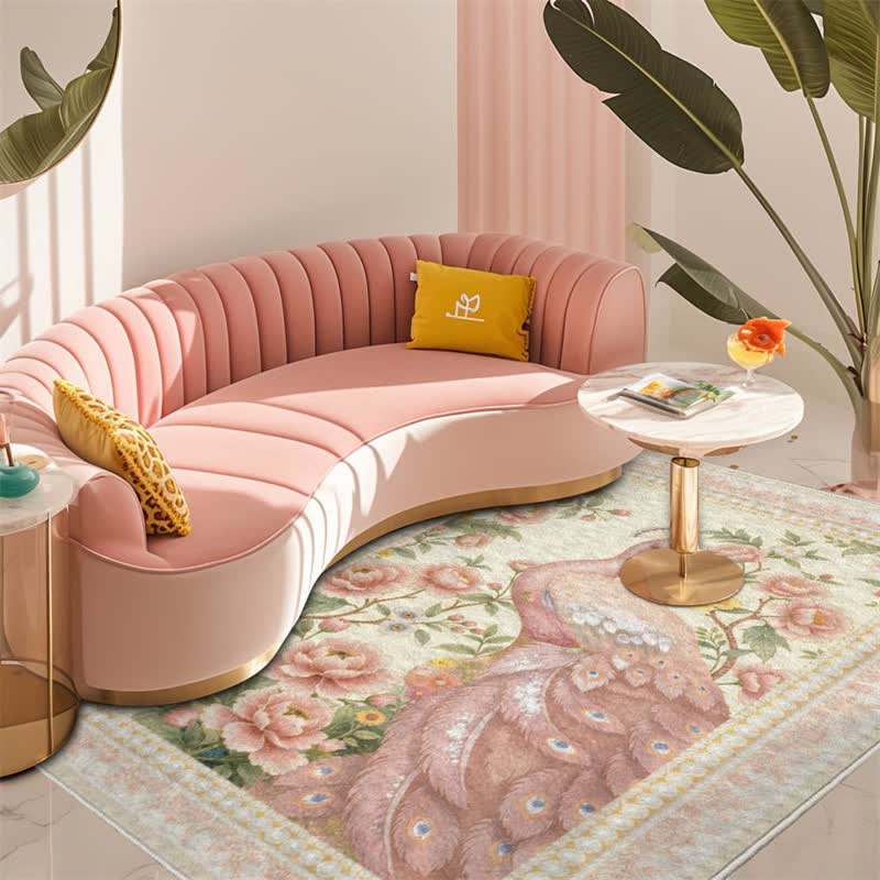 Elegante tappeto antiscivolo con motivo floreale a pavone - image 22