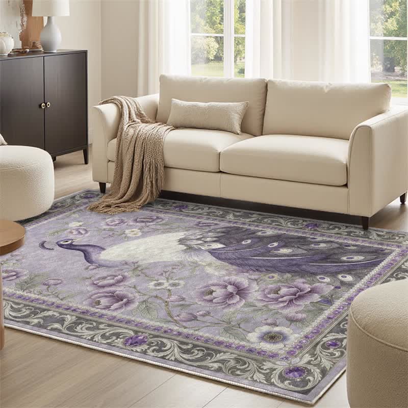 Elegante tappeto antiscivolo con motivo floreale a pavone - image 16