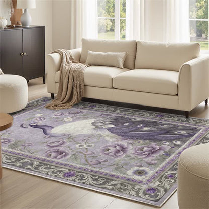 Elegante tappeto antiscivolo con motivo floreale a pavone - image 16