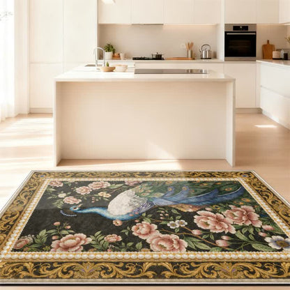 Elegante tappeto antiscivolo con motivo floreale a pavone - image 3