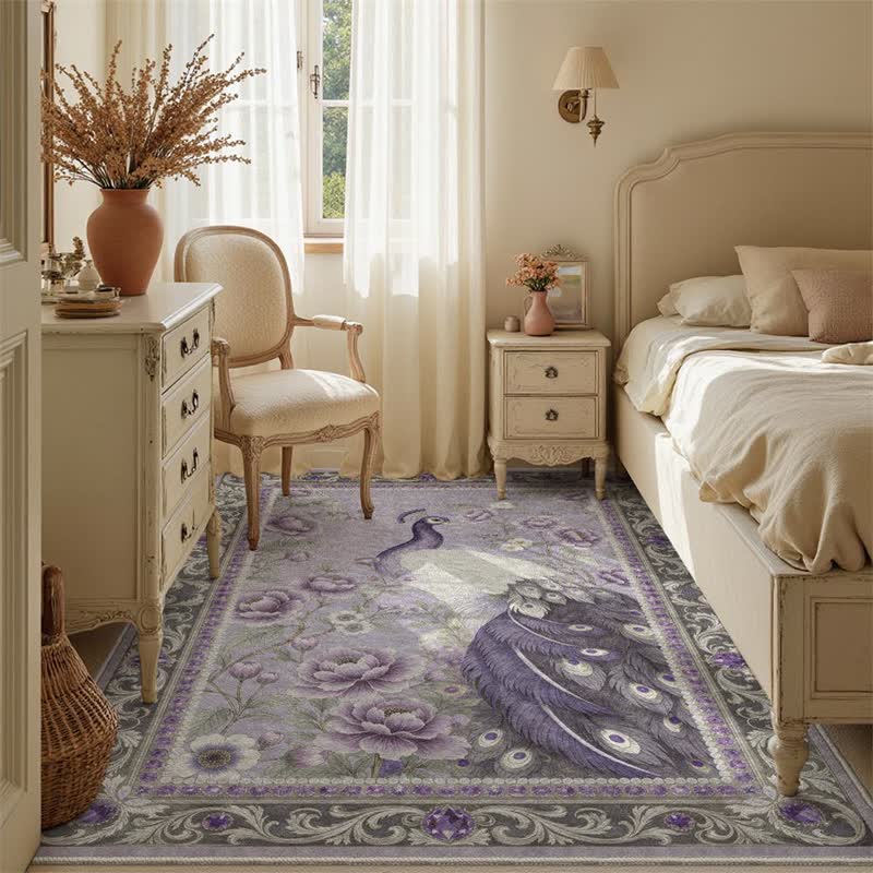Elegante tappeto antiscivolo con motivo floreale a pavone - Viola chiaro - 95" x 119" - image 14