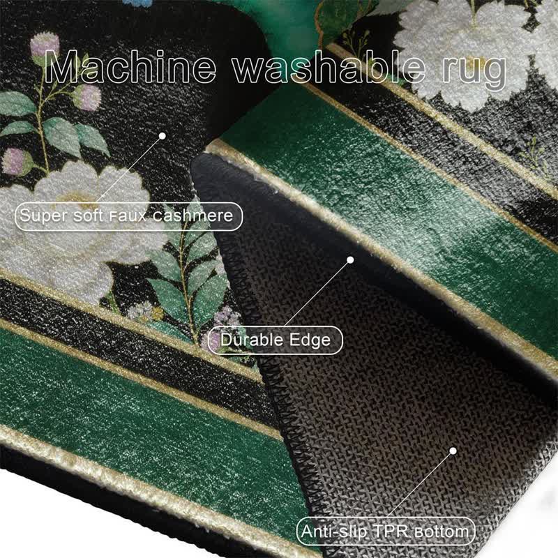 Elegante tappeto antiscivolo con motivo floreale a pavone - image 13