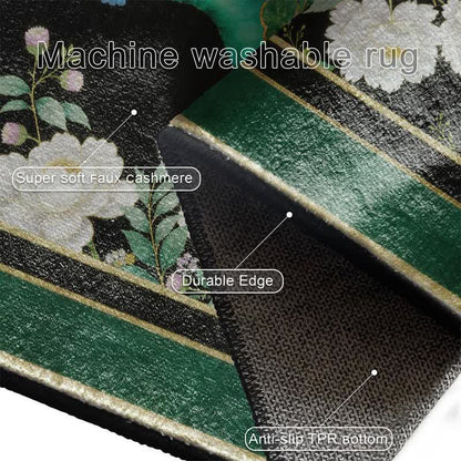 Elegante tappeto antiscivolo con motivo floreale a pavone - image 13