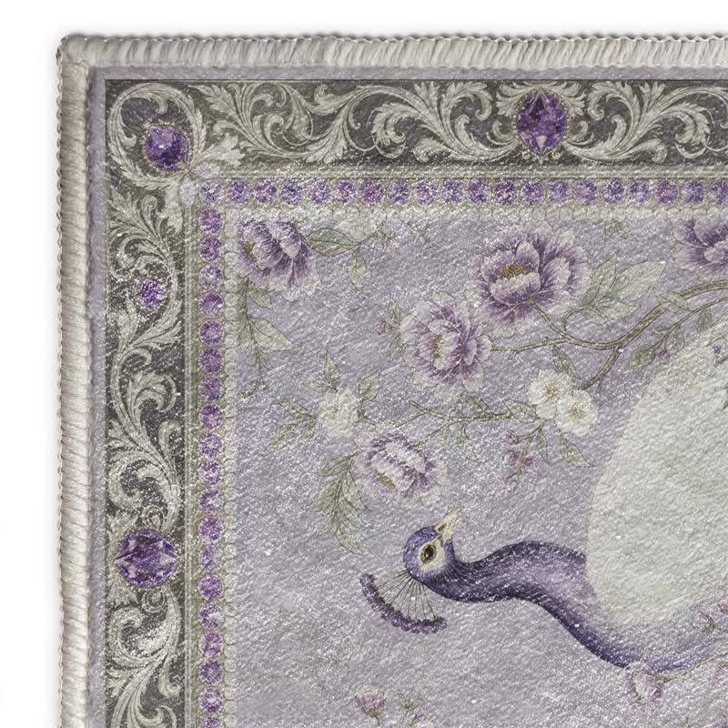 Elegante tappeto antiscivolo con motivo floreale a pavone - image 18
