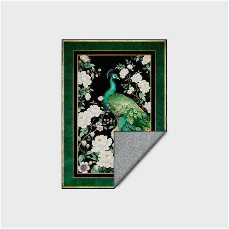 Elegante tappeto antiscivolo con motivo floreale a pavone - image 11