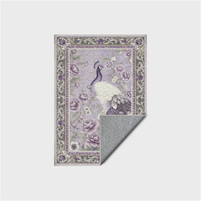 Elegante tappeto antiscivolo con motivo floreale a pavone - image 17