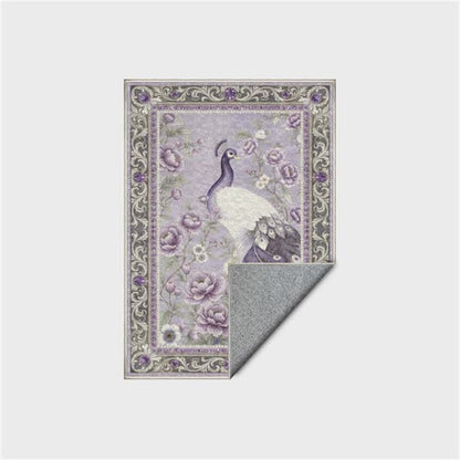 Elegante tappeto antiscivolo con motivo floreale a pavone - image 17