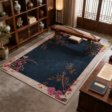 Tappeto antiscivolo con motivo floreale orientale Chinoiserie - 95" x 119" - image 0