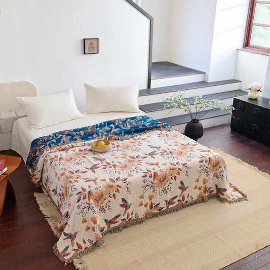 Trapunta in garza di cotone con motivo floreale e foglie di colibrì - Matrimoniale Grande - image 0