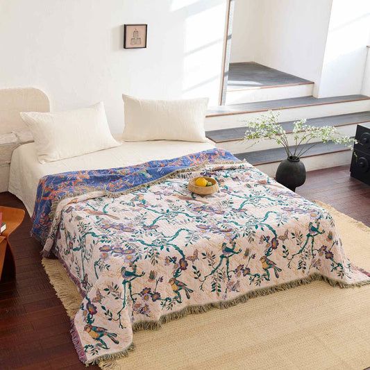 Trapunta in garza di cotone con uccello sul ramo - Matrimoniale Grande - image 0