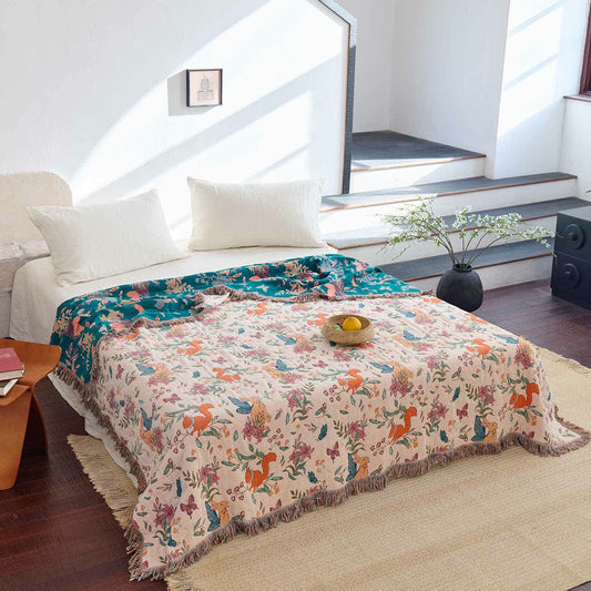 Trapunta in garza di cotone floreale con farfalla e scoiattolo - Matrimoniale Grande - image 0