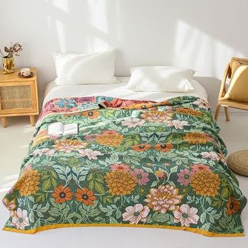 Trapunta reversibile in garza di cotone con motivo floreale Dahlia - Matrimoniale Grande - image 0