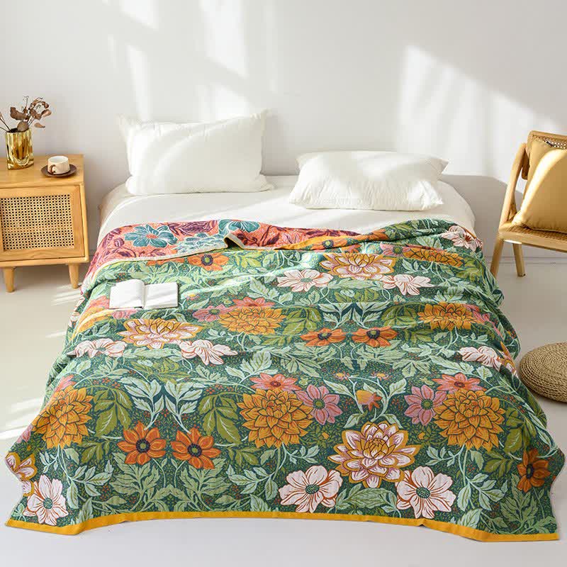 Trapunta reversibile in garza di cotone con motivo floreale Dahlia - Matrimoniale Grande - image 0