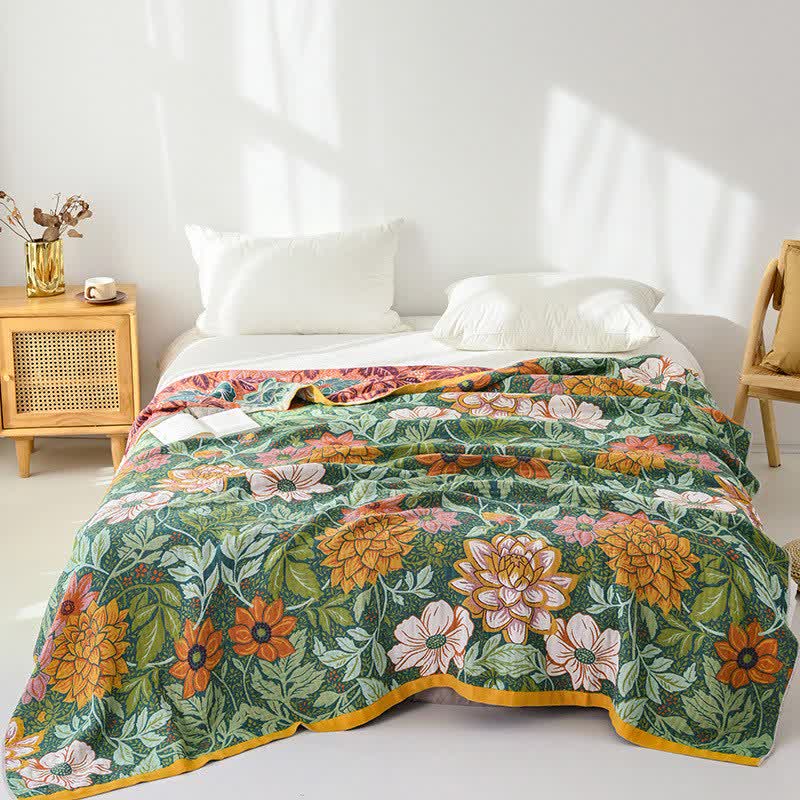 Trapunta reversibile in garza di cotone con motivo floreale Dahlia - image 1