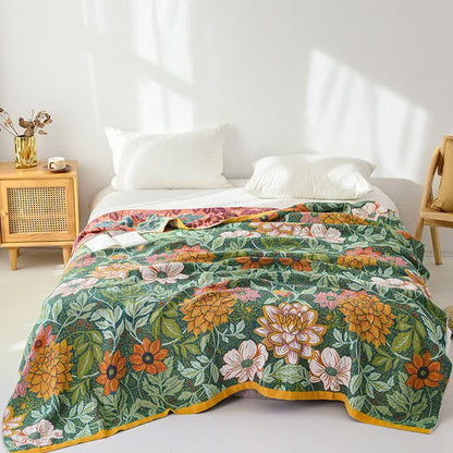 Trapunta reversibile in garza di cotone con motivo floreale Dahlia - image 1