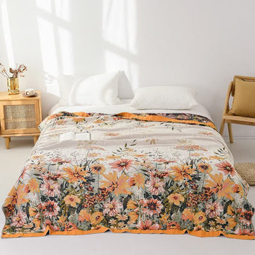 Trapunta reversibile in garza di cotone con motivo floreale a margherita - Matrimoniale - image 0