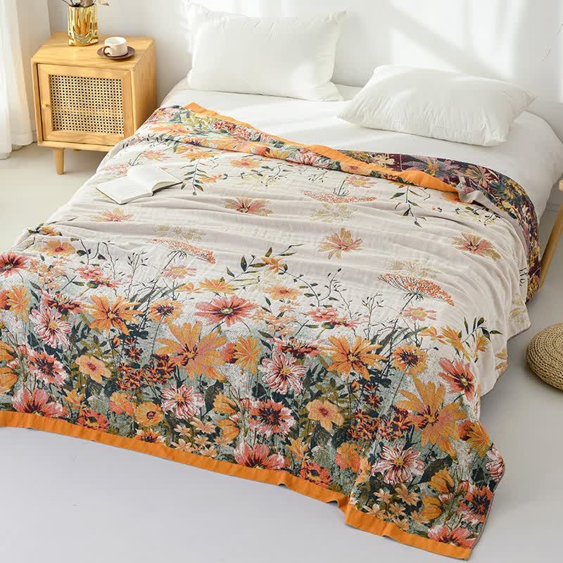 Trapunta reversibile in garza di cotone con motivo floreale a margherita - image 1