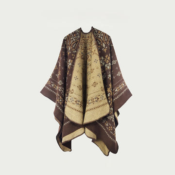 Mantella scialle reversibile con motivo vintage - Cammello - 150cm x 120cm - image 0