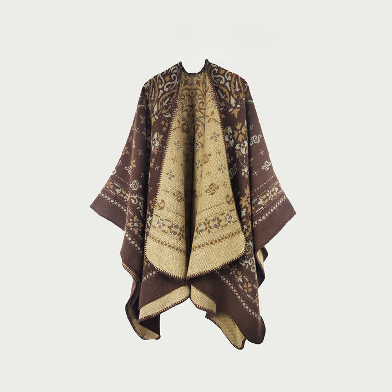 Mantella scialle reversibile con motivo vintage - Cammello - 150cm x 120cm - image 0