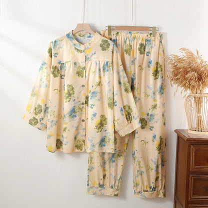 Completo da notte in cotone con stampa floreale Oriental Ink - Beige - XL - image 0