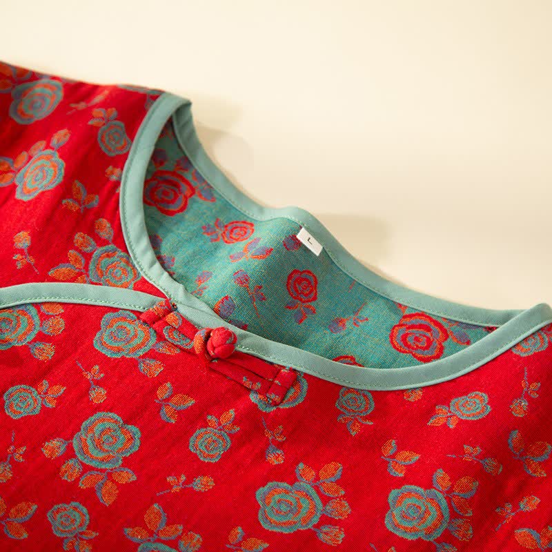 Completo da notte in cotone con rose vintage orientali - image 3