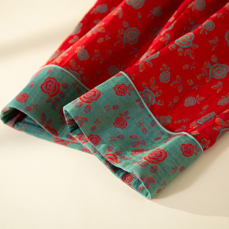 Completo da notte in cotone con rose vintage orientali - image 9