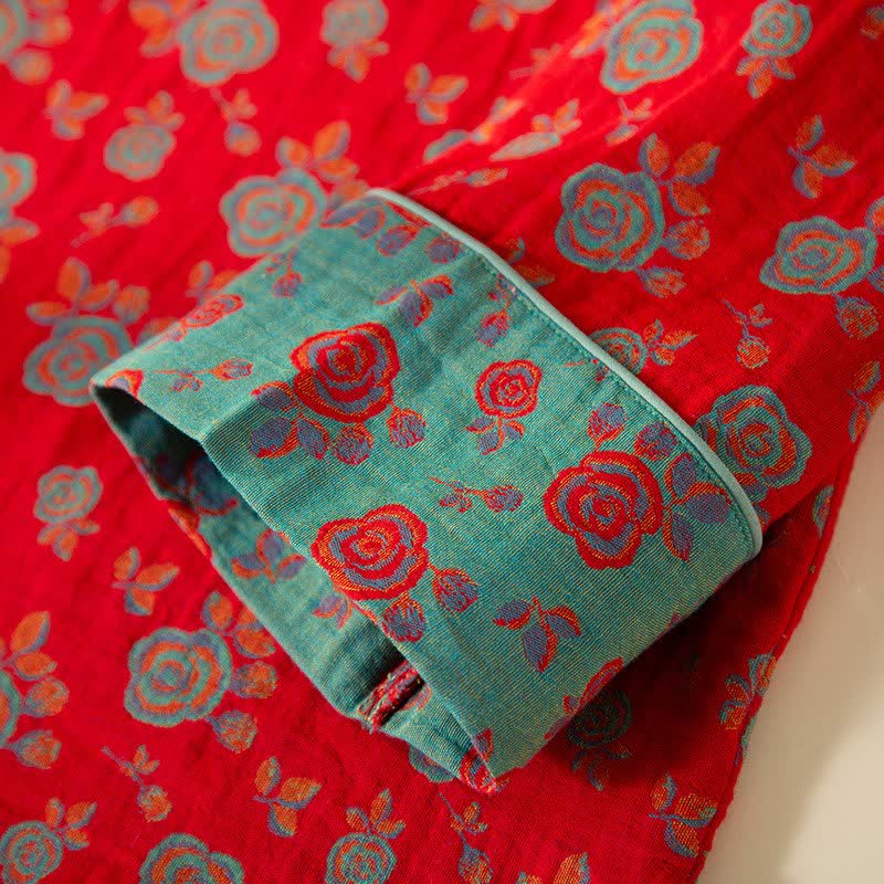 Completo da notte in cotone con rose vintage orientali - image 6