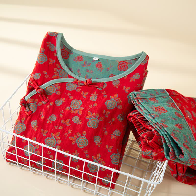 Completo da notte in cotone con rose vintage orientali - image 2