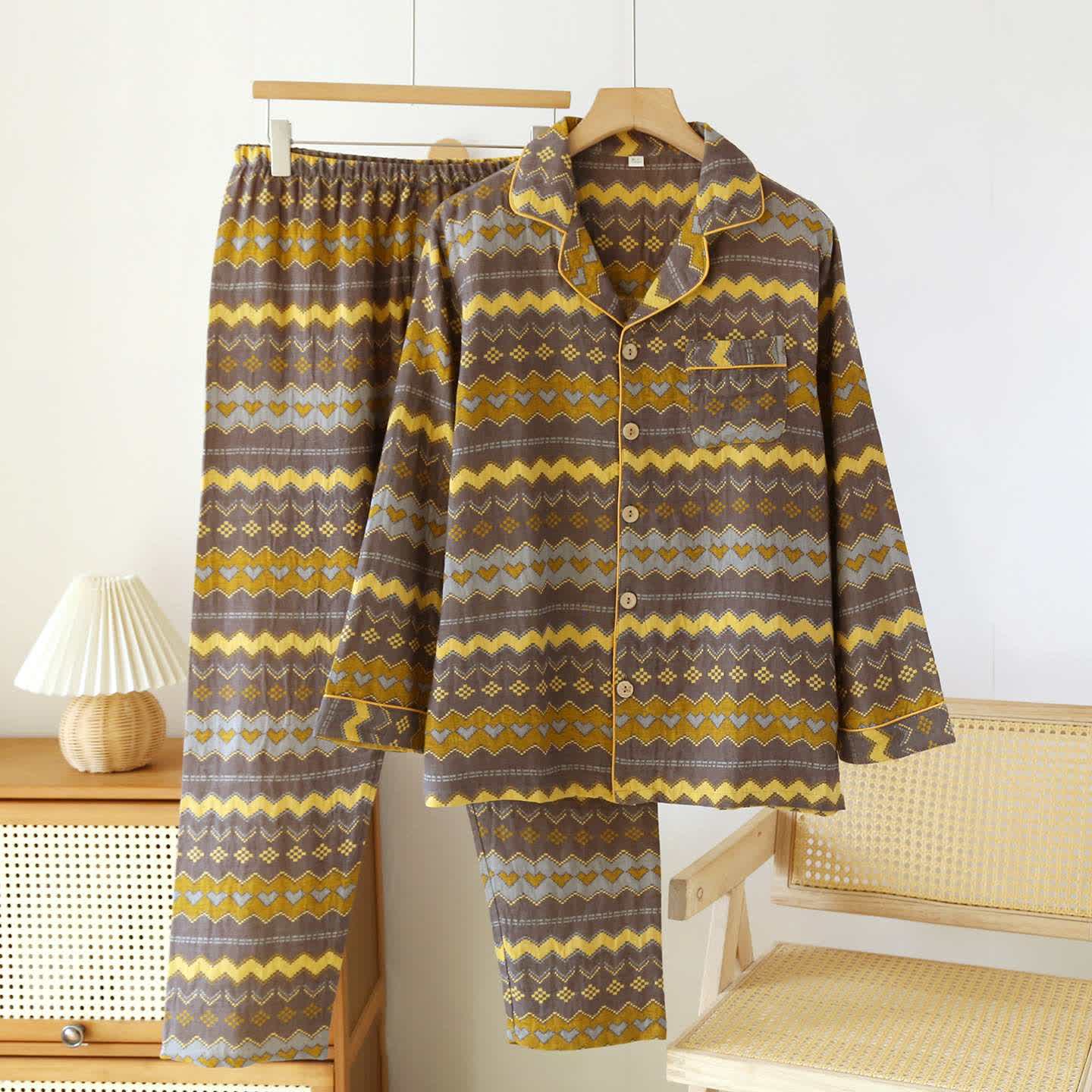 Completo da notte in cotone Vintage Wave Couple - Uomini: Grigio - XL - image 13