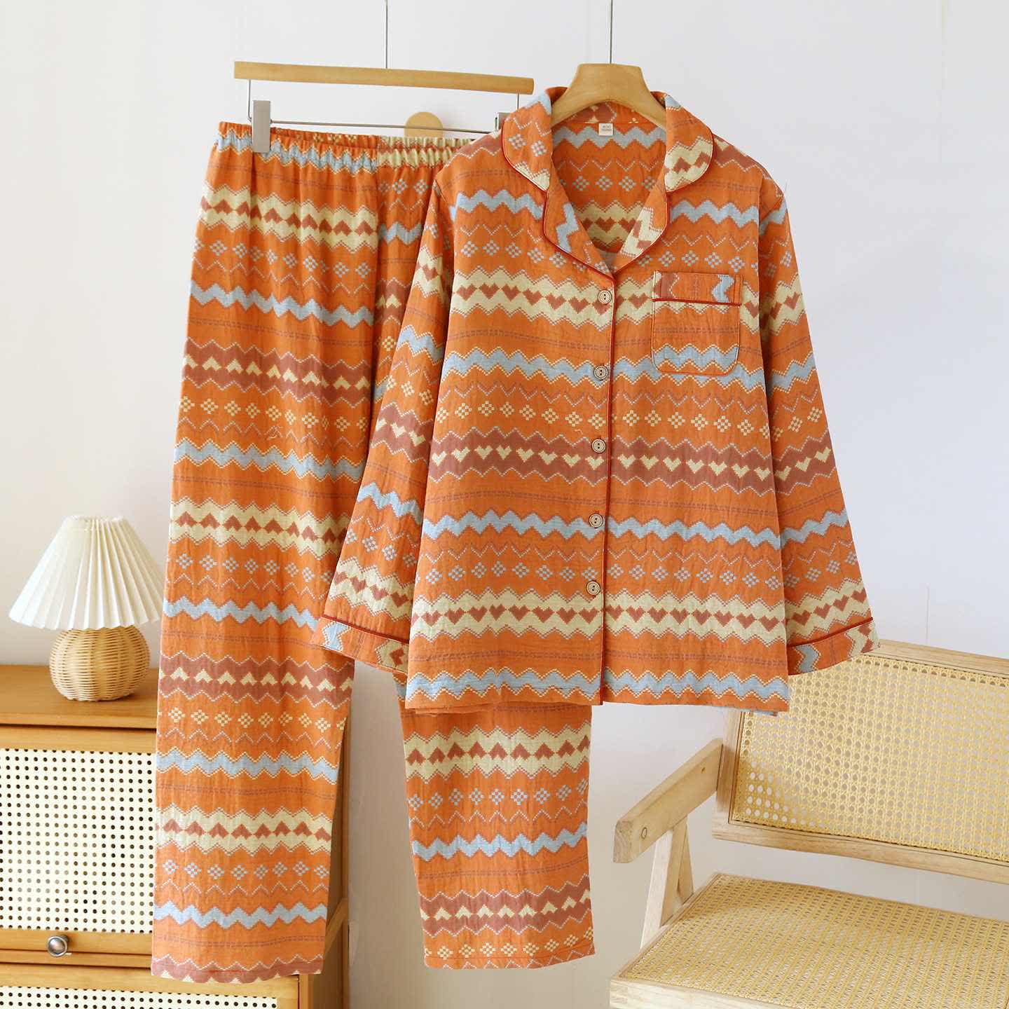 Completo da notte in cotone Vintage Wave Couple - Donne: Arancione - 2XL - image 2
