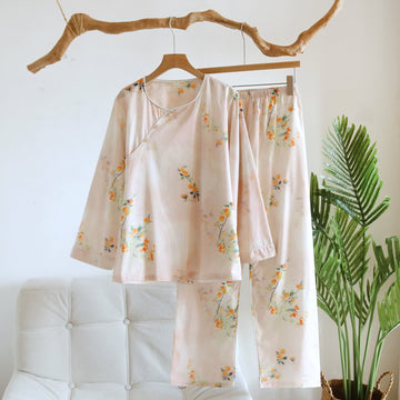Completo da notte in cotone con motivo orientale giallo bacca - Beige - XL - image 0