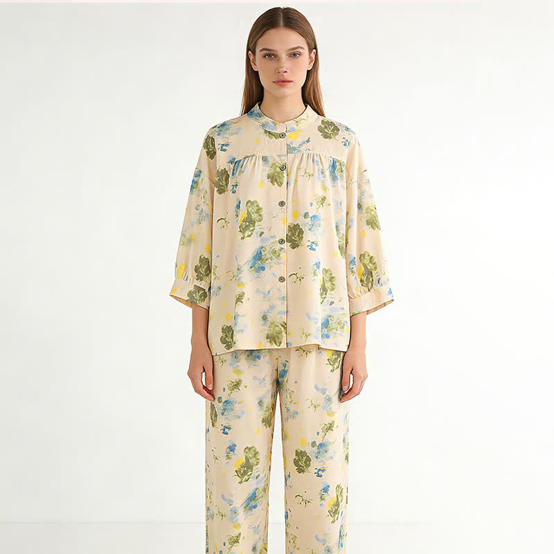 Completo da notte in cotone con stampa floreale Oriental Ink - image 1